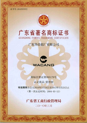 Zertifikat für berühmte Marke in Provinz Guangdong