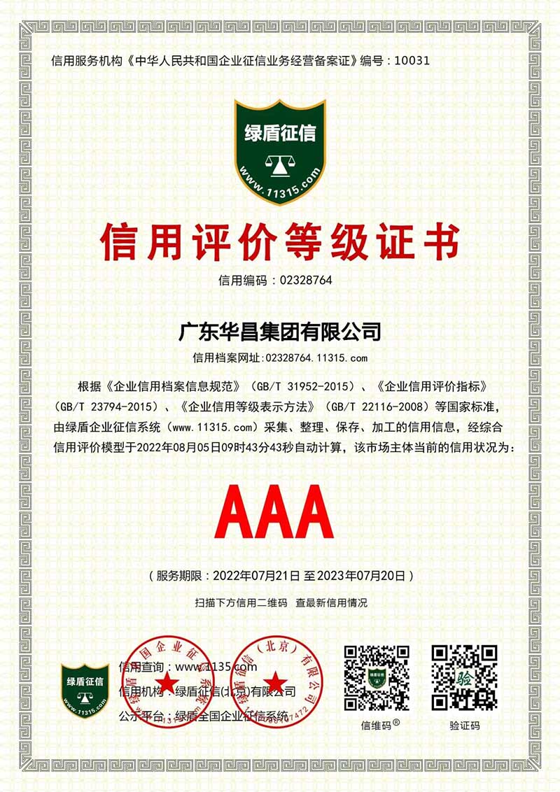 喜报 | 华昌集团荣获“AAA企业信用等级证书”