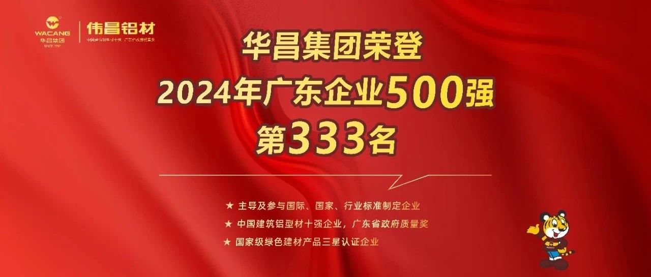 荣耀喜报 | 华昌集团荣登2024广东企业500强第333名
